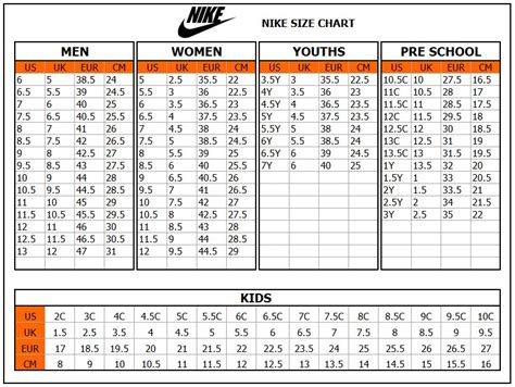 Nike vomero 5 size chart